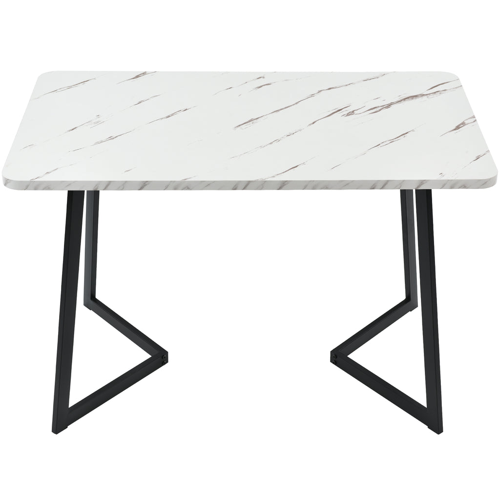 117x68cm Dining Table,1-St, Metal Frame Rectangular Dining Table Modern Marble Pattern Kitchen Table With Metal Legs For Dining Room Living Room, BlackWhite