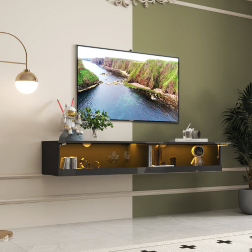 180 Wall Mounted Floating 80 TV Stand With 20 Color LEDs And Charging Station