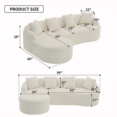 LY-022 GREY COMPRESSION SOFA Combining Chaise Longue With 3-seater, Wood Grain Chenille Fabric, Full Sponge Compression Sofa,combined Sofa With 4 Pillows For Living Home Furniture Apartment