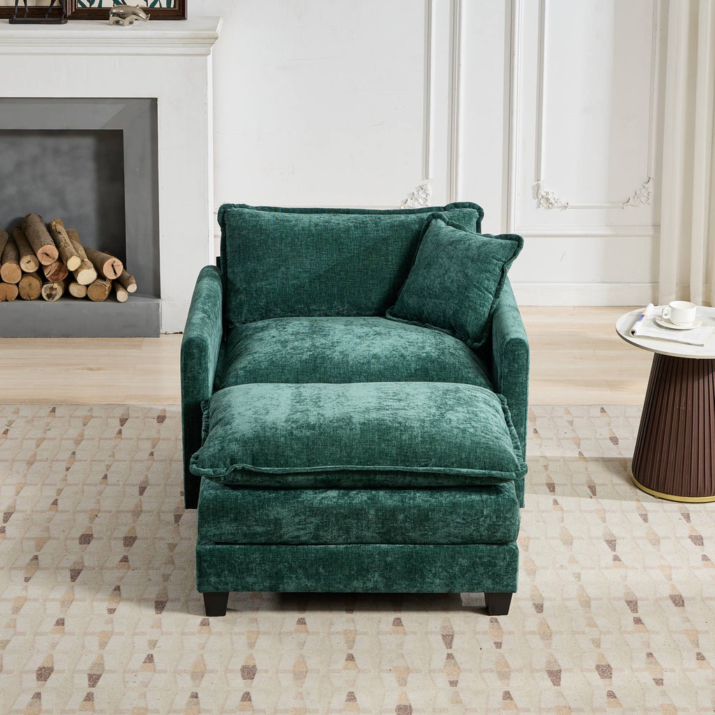 Cloud Sofa Ottoman Only, Modern Sectional Couch, For Living Room Bedroom And Apartment, Comfy Double Layer Upholstered Seat Cushion, Breathable Chenille Fabric, Green