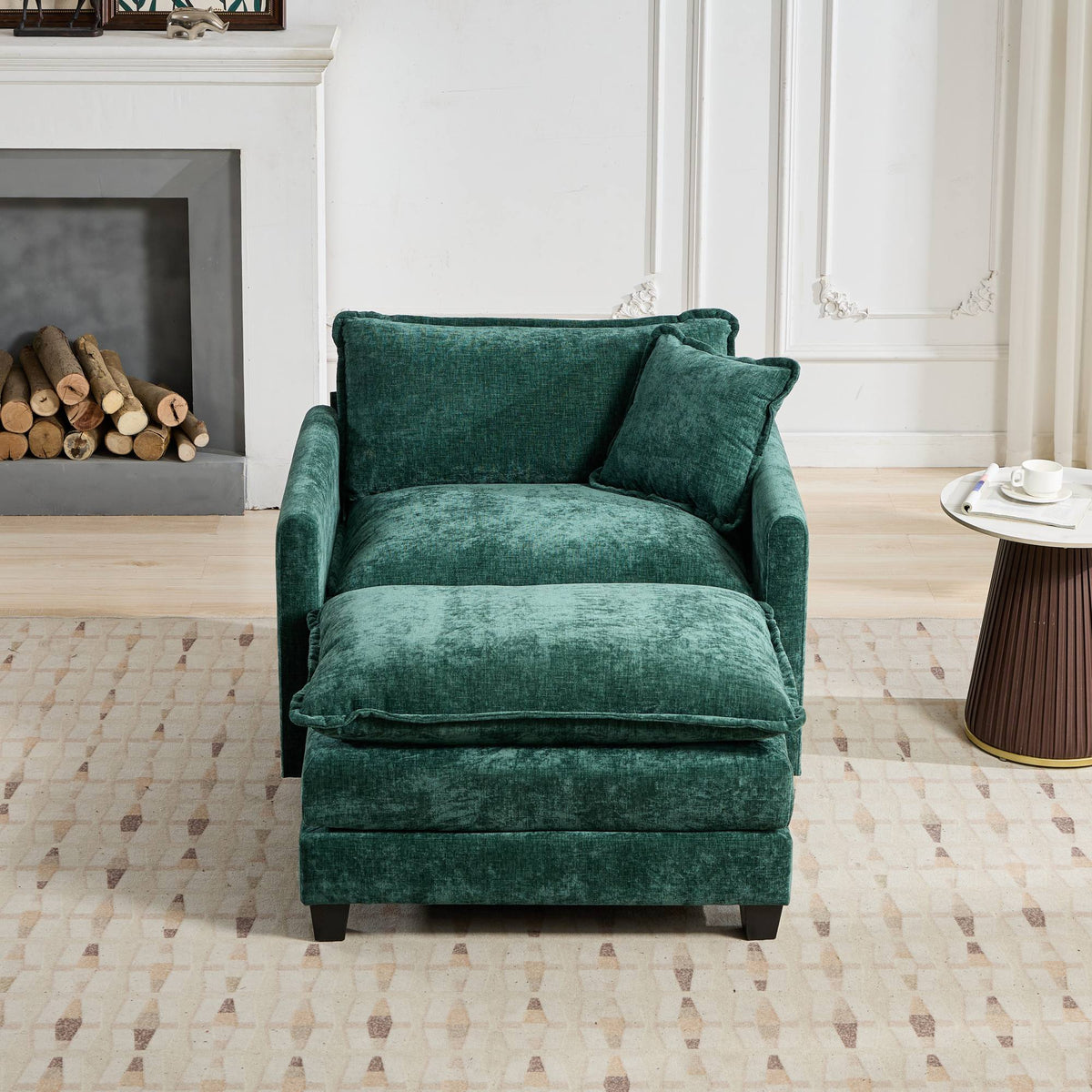 Cloud Sofa Ottoman Only, Modern Sectional Couch, For Living Room Bedroom And Apartment, Comfy Double Layer Upholstered Seat Cushion, Breathable Chenille Fabric, Green