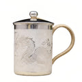 925 Sterling Silver Exquisite Silver Dragon Relief Mug with Hand-Wrapped Rope Handle and Lid - Handicraft