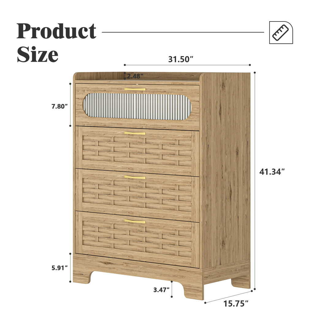 Wood 4 Drawer Dresser For Bedroom, Large Double Dresser With Wide Drawers, Modern Chest Of Drawers,S