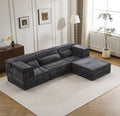 Compression Mahjong Sofa,Convertible Floor Sofa Bed,DIY Boneless Modular Sectional Sofa,No Assembly Required,Circle Fleece Fabric,Oversized 3 Seater With 1 Ottoman,Dark-grey