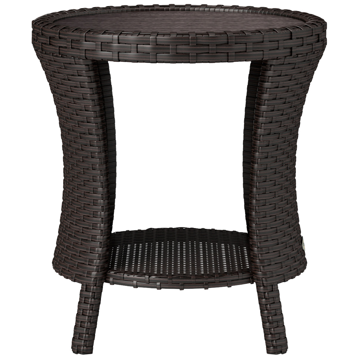 18 Wicker Outdoor Coffee Table, PE Rattan Patio Side Table With 2-Tier Storage, Composite Wood Top, Mixed Brown