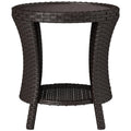 18 Wicker Outdoor Coffee Table, PE Rattan Patio Side Table With 2-Tier Storage, Composite Wood Top, Mixed Brown