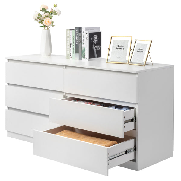 6 Drawer Double Dresser For Bedroom, Wide Storage Cabinet For Living Room Home Entryway, White