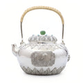 925 Sterling Silver Ornate Handcrafted Silver Teapot with Green Jade Finial and Intricate Filigree Details - Handicraft