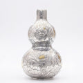 Pure 999 Fine Silver Exquisite Hand-Engraved Silver Double Gourd Vase Featuring Detailed Lotus Motifs - Handicraft