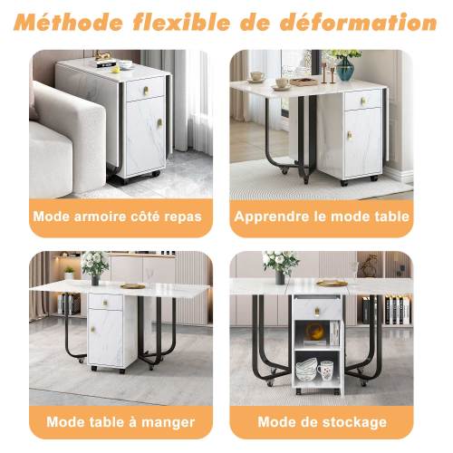 Folding Dining Table 1 Piece With Cupboard And 2 Drawers, Folding Kitchen Utility Table, Space-saving Dining Table With 4 Supporting Legs On Gliders White  Black