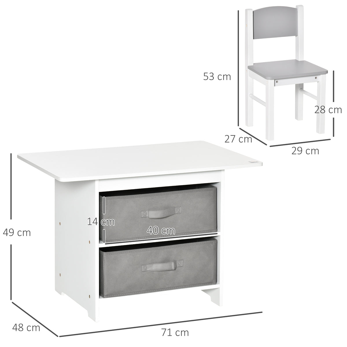 3 Pcs Kids Table & Chairs Set Mini Seating Furniture Home Playroom Bedroom Dining Room W/ Storage Drawers Safe Corners For 2-4 Years Old White