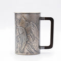 Pure 999 Fine Silver Handcrafted Silver-Toned Tankard Featuring Intricate Embossed Tiger and Mountain Landscape Relief - Handicraft