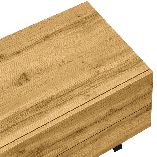Colorblock TV Cabinet, Simple Contrasting Color Design, Three Doors And Two Compartments, U-Shaped Metal Legs, Retro Wood Grain