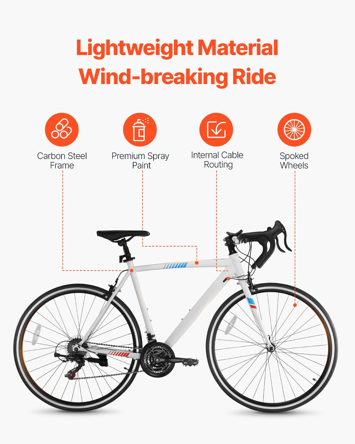 Road Bike, 700C Wheels Racing Bike, SHIMANO 21 Speeds Drivetrain City Commuter Road Bicycle, Urban Adult Sport Bicycle With Carbon Steel Frame, Drop Bar, Caliper Brake, For Men And Women