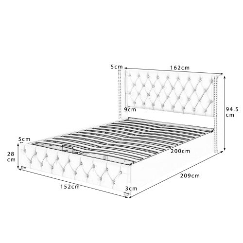 Upholstered Bed, With Hydraulic Lever, Functional Bed From Storage, 150 X 200 Cm, Without Mattress, Velvet, Beige