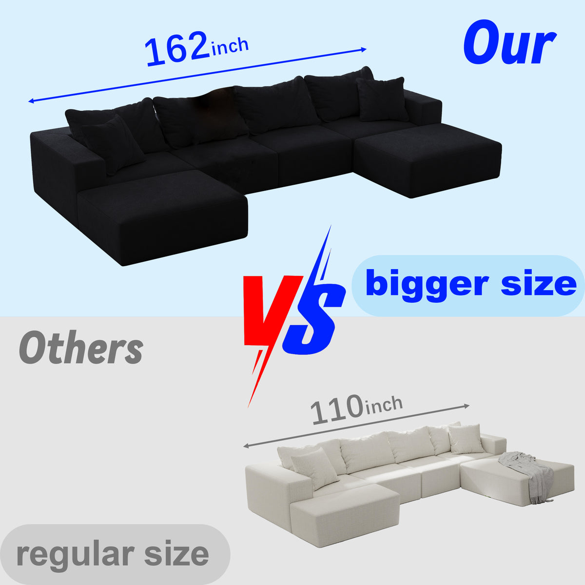 Oversized Sponge Cloud Sofa,Modern Upholstered Sectional Sofa Couch Set,Modular 162 L Shaped Sectional Living Room Sofa Set With 6 Pillows,Free Combination Sofa Couch For Living Room,Bedroom