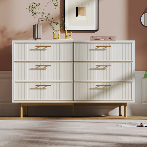 Sideboard Cabinet For Living Room, Chest Of Drawers With 6 Drawers, White, 40D X 120W X 75H CM