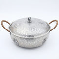 Pure 999 Fine Silver Exquisite Handcrafted Silver Serving Bowl with Ornate Floral Engravings and Woven Handles - Handicraft