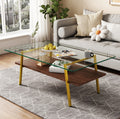 Rectangle Coffee Table, Tempered Glass Tabletop With Gold Metal Legs, Modern Table For Living Room