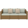Rattan Wicker 3 Seater Patio Couch With Cushions, 2 Throw Pillows, Outdoor Furniture Rattan Sofa, Light Gray