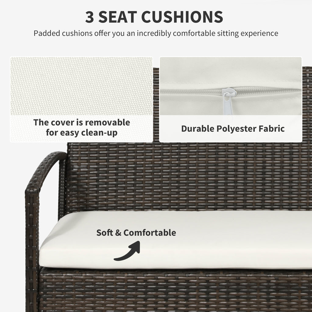 Patio Furniture Set, 4 Piece Indoor Outdoor PE Wicker Conversation Set with Chairs, Loveseat Sofa, Cushions, Glass Table for Backyard, Sunroom, Pool, Garden, Brown