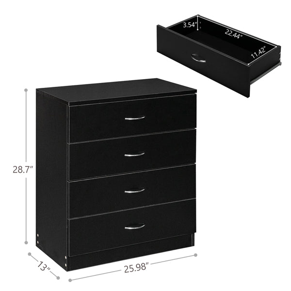 4-drawer Bedside Storage Cabinet, Black