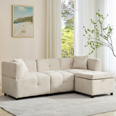 80 Sectional Sofa Couch With Removable Storage Ottoman, Fabric Sofa For Living Room Apartment, L-Shaped Sofa With 2 Pillows For Home Apartment Office Living Room