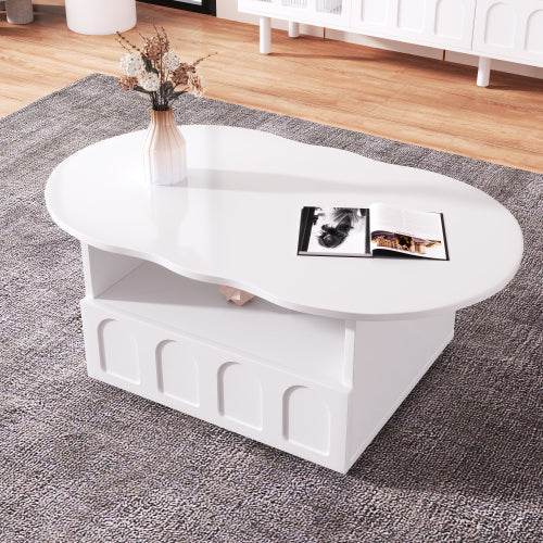 Cloud-Shaped Coffee Table With Drawer And Storage Compartments