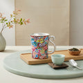 925 Sterling Silver Handcrafted Vibrant Multi-Color Floral Cloisonné Enamel Mug with Silver Handle - Handicraft