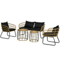 5 Piece PE Rattan Outdoor Furniture Set with Cushioned Chairs, Loveseat Sofa & Stackable Coffee Tables, Black