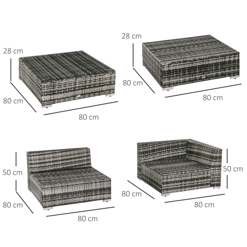 6 PC Rattan Sofa Coffee Table Set Sectional Wicker Weave Furniture For Garden Outdoor Conservatory W/ Pillow Cushion Grey