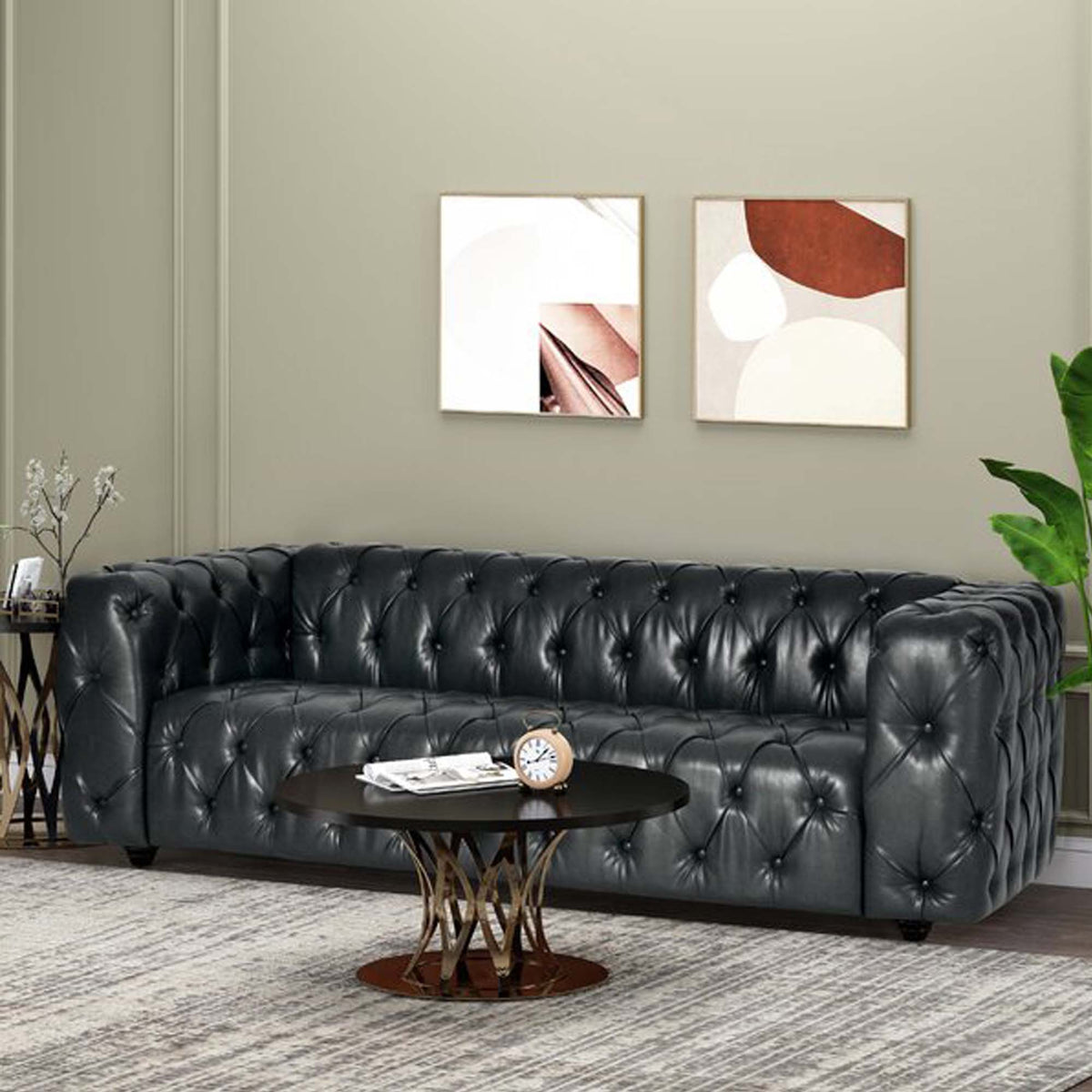 Mirod Comfy 3-seat Sofa With Wooden Legs, PU, For Living Room And Study