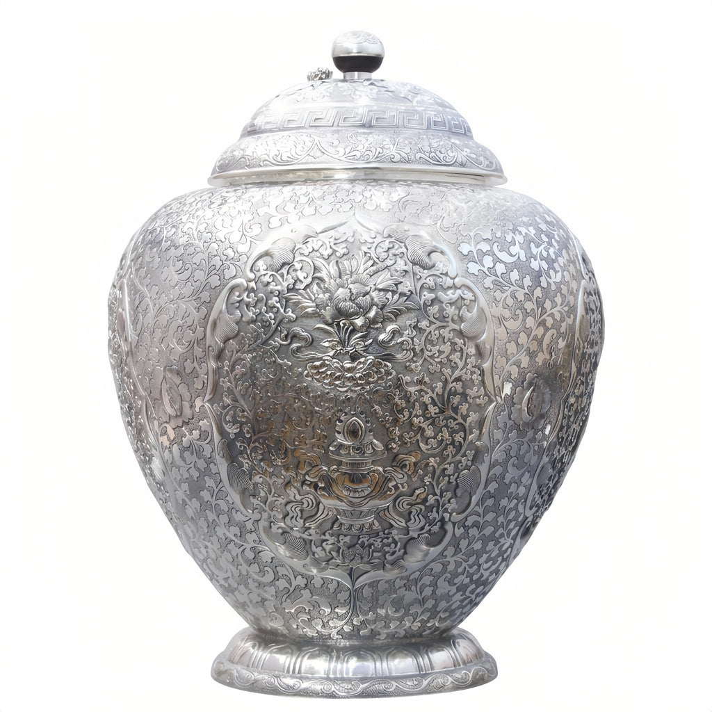 925 Sterling Silver Exquisite Handcrafted Silver Ornate Lidded Jar with Intricate Floral Repoussé Patterns - Handicraft