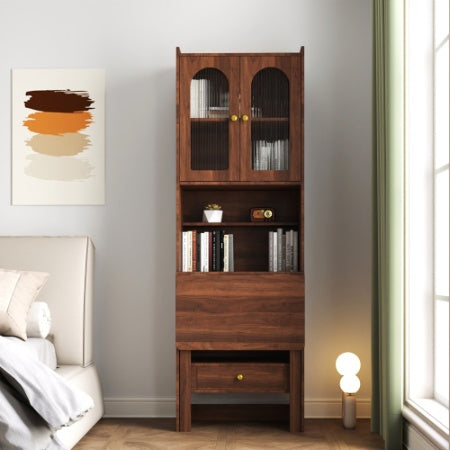 Fold-Out Convertible Writing Table, Desk Cabinet With Shelf And Drawer Multi-Function Home Office Workstation