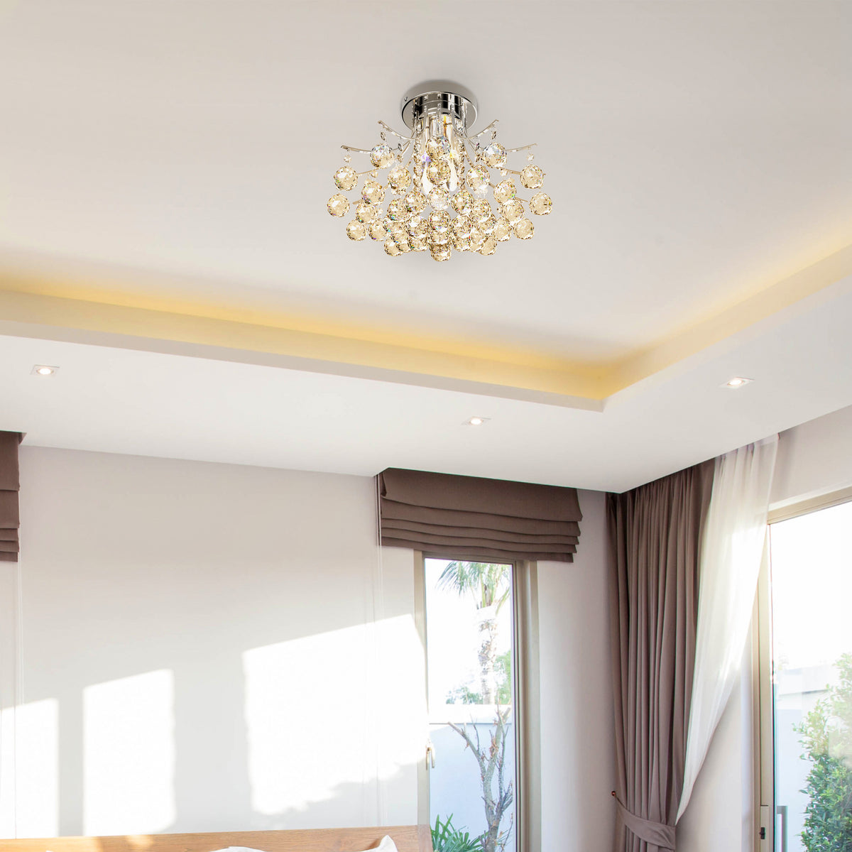 Crystal Chandeliers, K9 Droplets Ceiling Light With 3 E14 Bulb Base, Pendant Lights For Living Room, Bedroom, Dining Room, Hallway, Kitchen