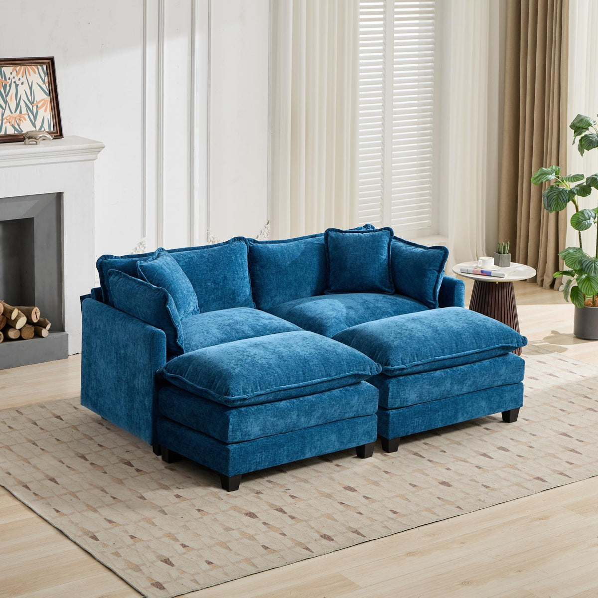 Cloud Sofa Ottoman Only, Modern Sectional Couch, For Living Room Bedroom And Apartment, Comfy Double Layer Upholstered Seat Cushion, Breathable Chenille Fabric, Blue