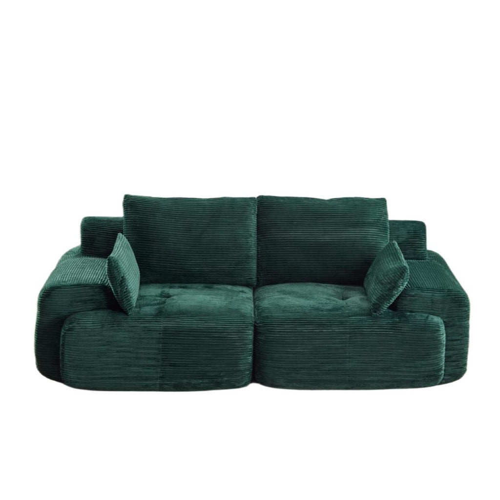 Modern Memory Foam Compressed Sofa,2 Seater Large Sectional Couches For Living Room,Pet-Friendly Cloud Modular Sectional Sofa,Corduroy Fabric,Extra Deep Loveseat,No Assembly Required, Green