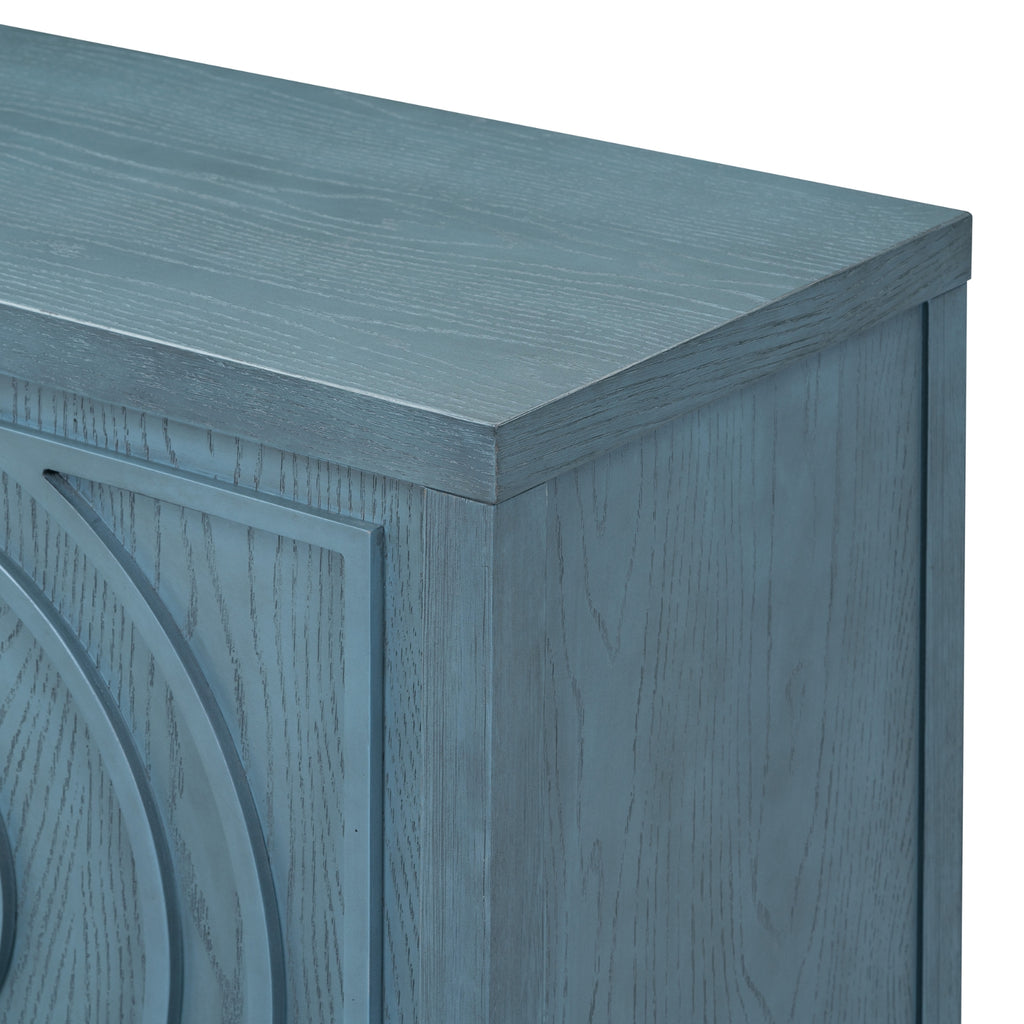 TREXM Retro Sideboard With Circular Groove & Round Metal Handle For Dining