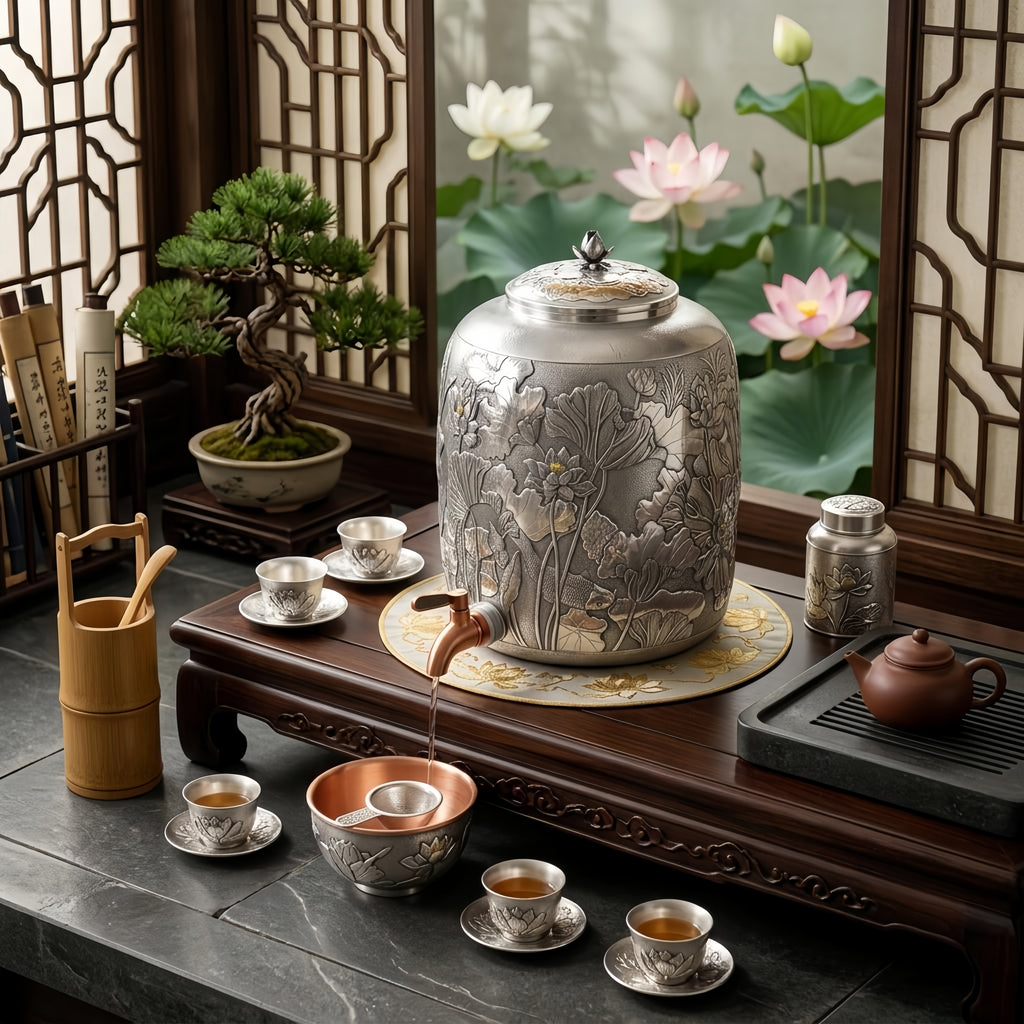 925 Sterling Silver Elegant Metallic Floral Jar with Copper Spout-Premium Water Tank - Handicraft