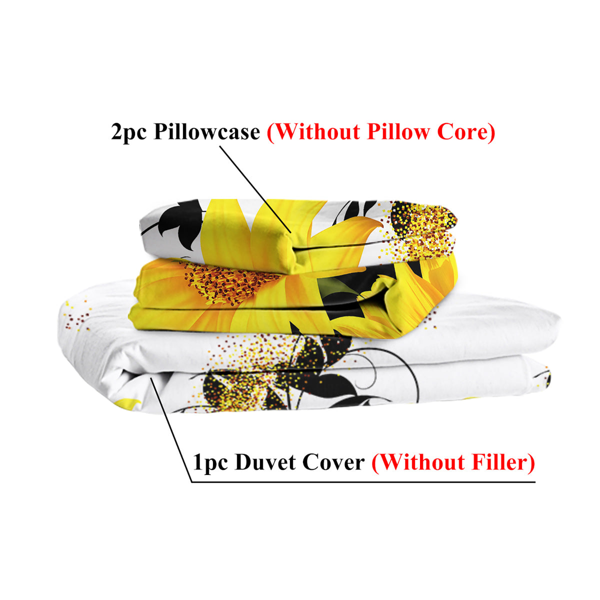 3 Pieces Black And White Background Sunflower Duvet Cover Set Yellow Flower Polyester Bedding Set For Adults Bedroom Decor Twin Full Queen King Size