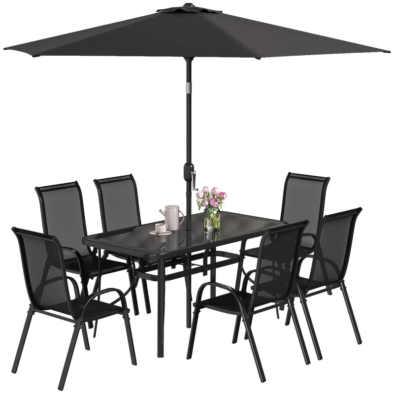 8 Pieces Patio Furniture Set With 9Ft Patio Umbrella, Outdoor Dining Table And Chairs, Black