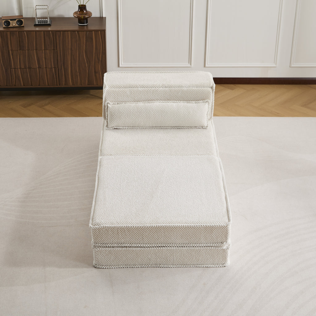 Compression Mahjong Sofa,Convertible Floor Sofa Bed,DIY Boneless Modular Sectional Sofa,No Assembly Required,Circle Fleece Fabric,Oversized Single Seater With 1 Pillow And 1 Ottoman,White