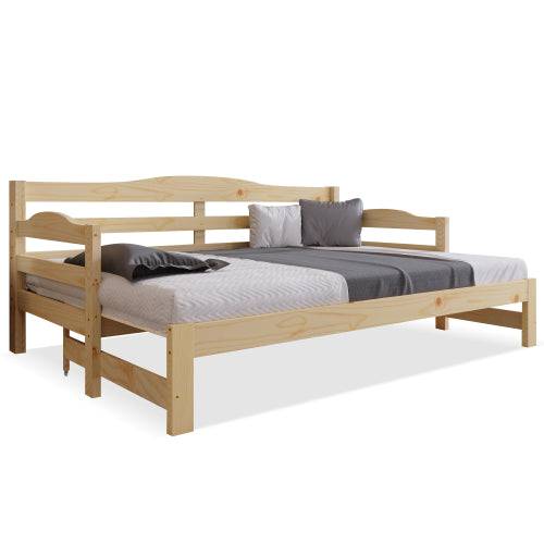 Daybed Cabin Bed SIngle Guest Bed Sofa Bed, Pull Out Trundle For Living Room And Bedroom - 3 FT 90 X190 Cm -Natural