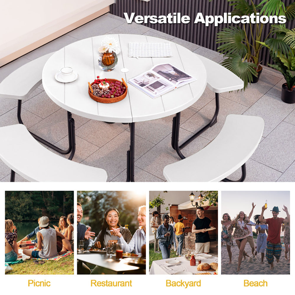 8-Person Outdoor Picnic Table And Bench Set With Umbrella Hole