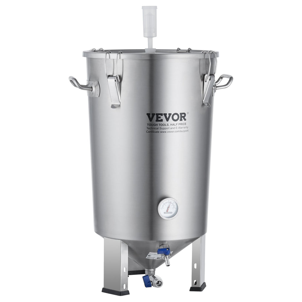 304 Stainless Steel Kettle, 8 GALLON Beer Brew Fermentor, Brew Bucket Fermentor For Brewing, Home Brewing Supplies With Base, Kettle Stock Pot Includes Lid, Handle, Valve, Spigot, Thermometer