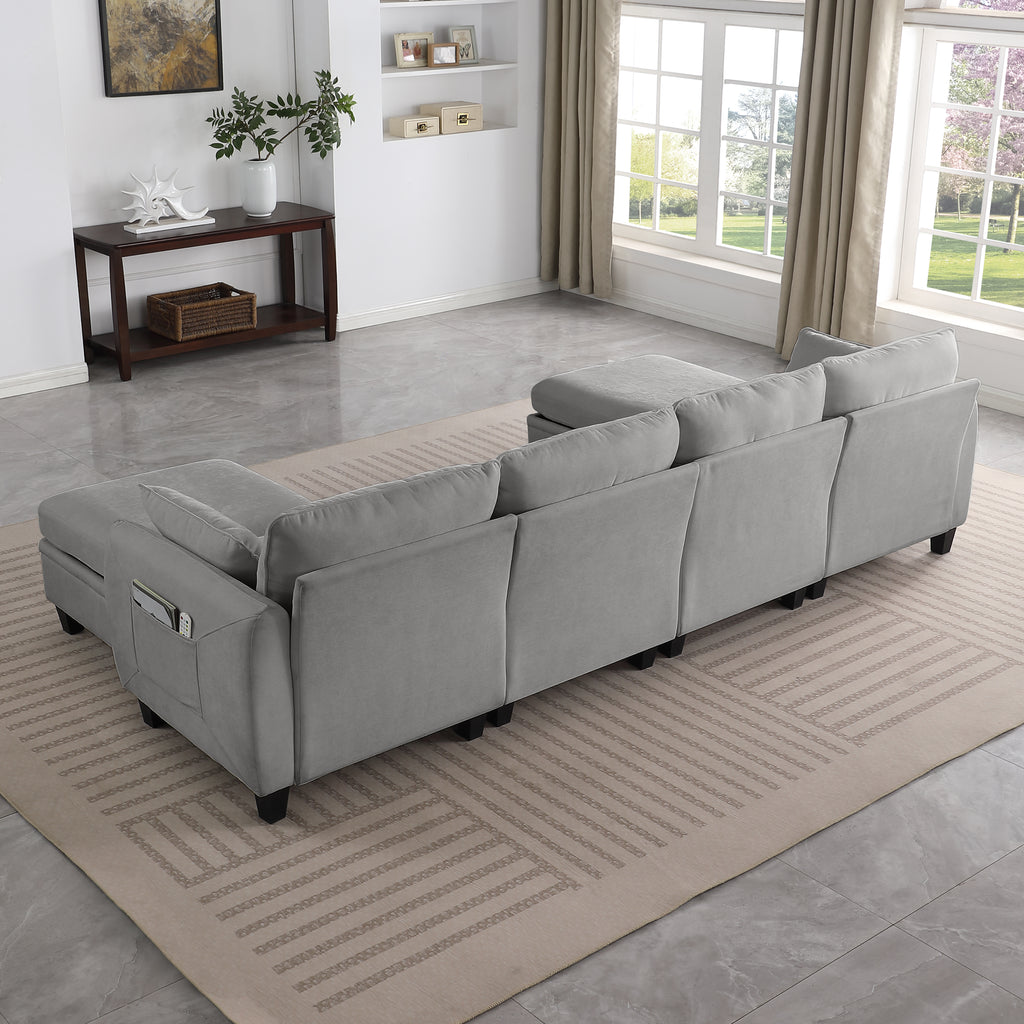 109 Inch Gray Chenille Modular Sectional Sofa,  L-Shaped Cloud Couch With Storage Ottoman, DIY Combination For Living Room