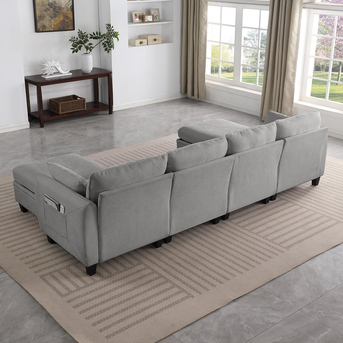 109 Inch Gray Chenille Modular Sectional Sofa,  L-Shaped Cloud Couch With Storage Ottoman, DIY Combination For Living Room