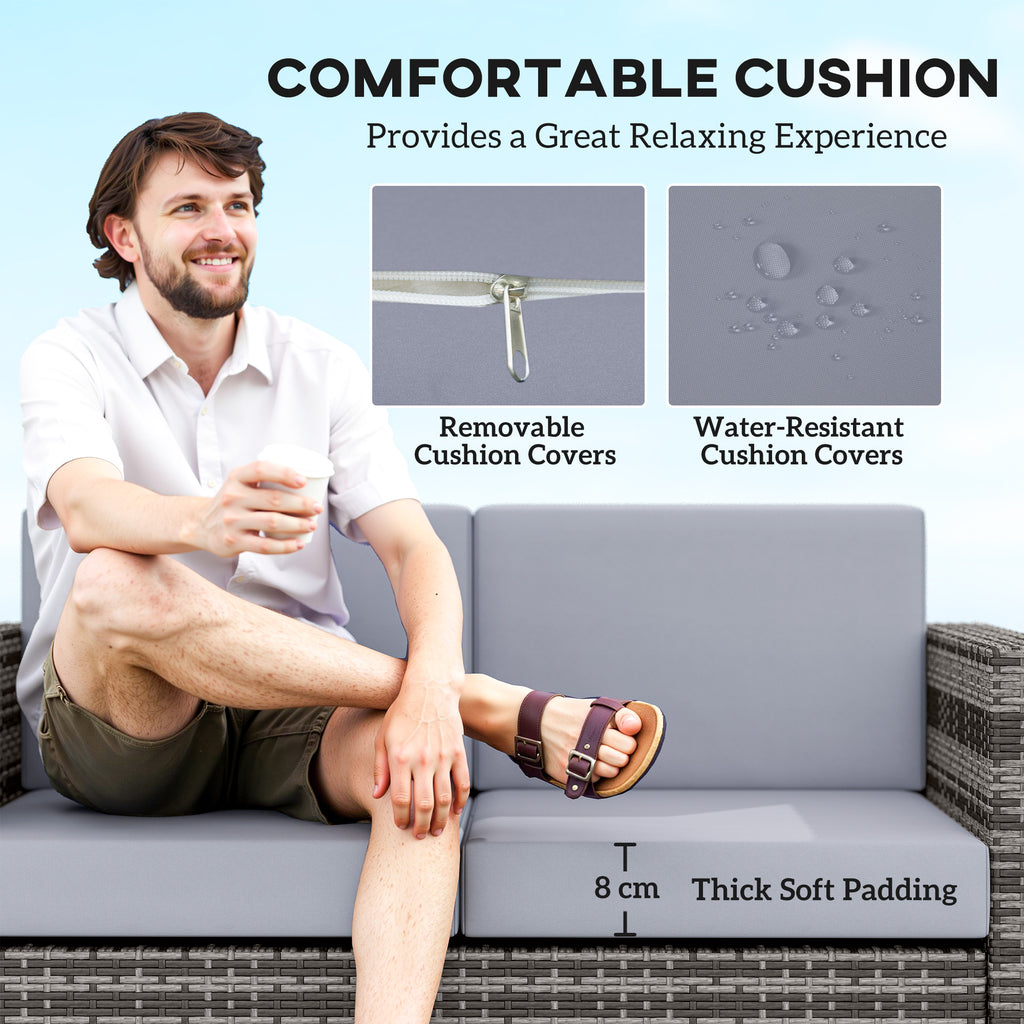Rattan Sofa, 2 Seater Garden Furniture With Soft Padded Cushion And Armrests, Wicker Garden Loveseat For Patio, Mixed Grey