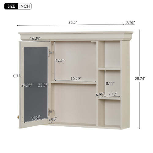 36'' Bathroom Vanity With Medicine Cabinet, Modern Mirror Cabinet With Adjustable Shelf, Bathroom Storage Cabinet With 4 Drawers, Solid Wood Frame Bathroom Storage Cabinet