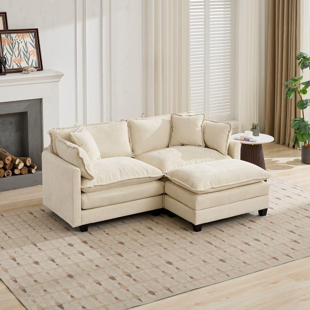 Cloud Sofa Ottoman Only, Modern Sectional Couch, For Living Room Bedroom And Apartment, Comfy Double Layer Upholstered Seat Cushion, Breathable Chenille Fabric, Beige